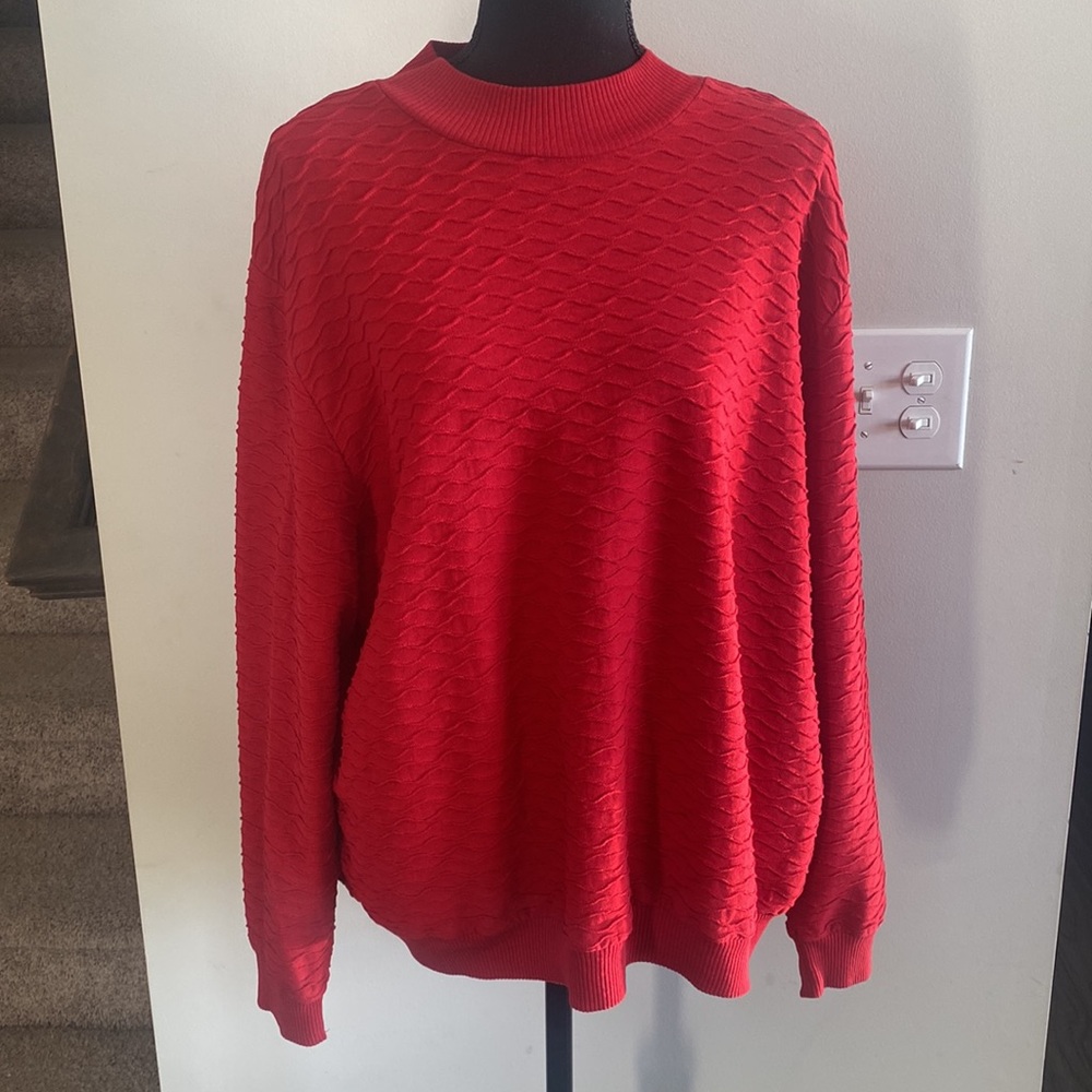 Rare Well Kept 90’s Retro Vintage Textured Red Long Sleeve Shirt Tagged As A 2XL